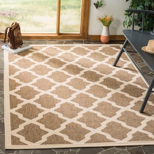 Courtyard Brown/Bone 7 ft. x 10 ft. Geometric Indoor/Outdoor Patio  Area Rug