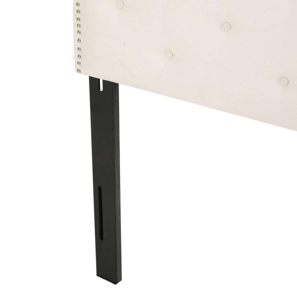 Ivory Tufted Upholstered Full Headboard with Nailhead Trim