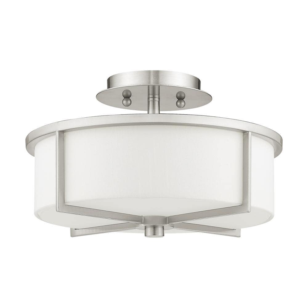 Wesley Brushed Nickel 2-Light Semi-Flush Drum Ceiling Fixture