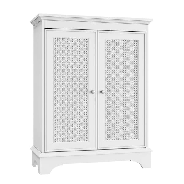 26.2 in. W x 11.8 in. D x 34 in. H White Wood Linen Cabinet with Adjustable Partition and 2 Rattan Door for Bathroom