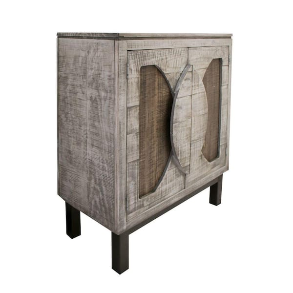 Benjara White and Brown Wood Top 31.5 in. Sideboard with Fixed Shelf