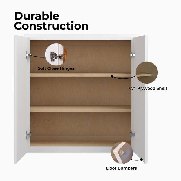 Norfolk Assembled 27 in. W x 30 in. H x 12 in. D Plywood Wall Cabinet in Painted White