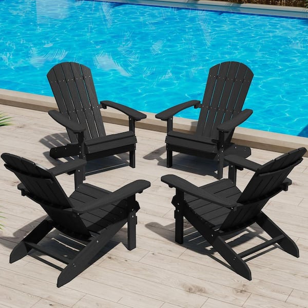 Classic Black Plastic Outdoor Patio Adirondack Chair (Set of 4)