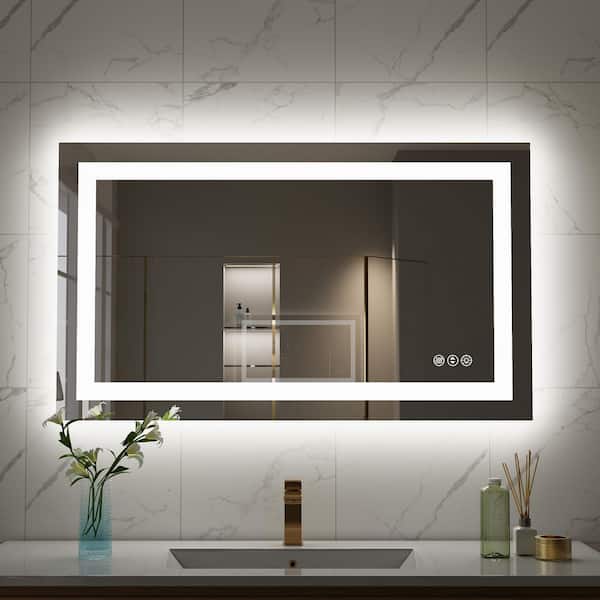 40 in. W x 24 in. H Small Rectangular Aluminum Frameless Dimmable Anti-Fog Wall LED Bathroom Vanity Mirror in White