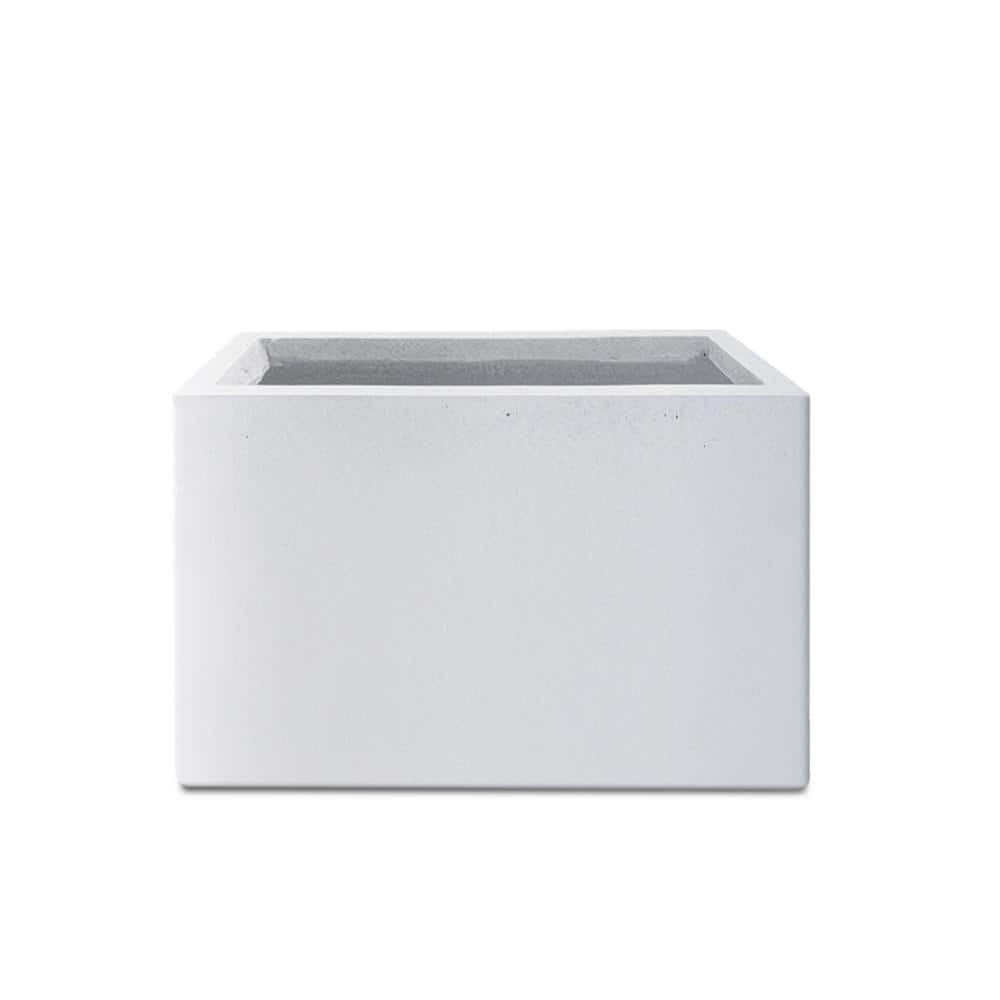 Pure White Rectangular Concrete and Fiberglass Planter with Drainage Hole