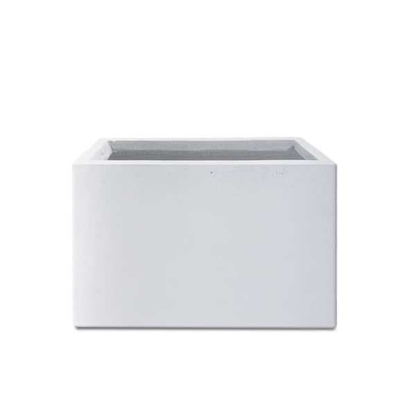 KANTE 6.89"W x 19.49"L x 15.94"H Rectangular Pure White Lightweight Concrete and Fiberglass Long Planter with Drainage Hole