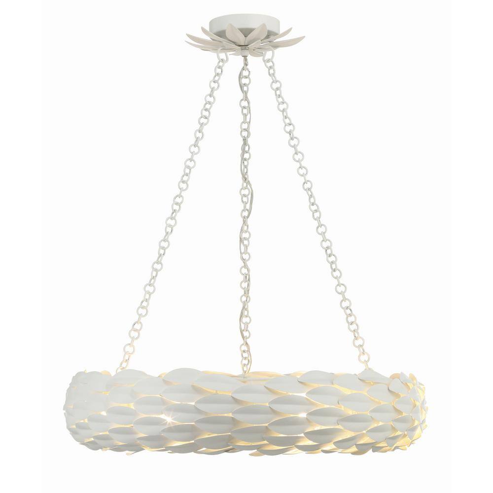 Matte White Wrought Iron 6-Light Candle Chandelier