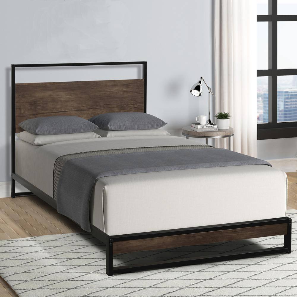 Magic Home Black Twin Size Metal Bed Frame with Wood Slats-CS-W42721330 ...