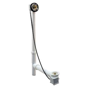 27 in. Cable Drive Bath Drain Assembly with Rotary Overflow Cover, Pop-Up Stopper - White Poly, ROUGH ONLY