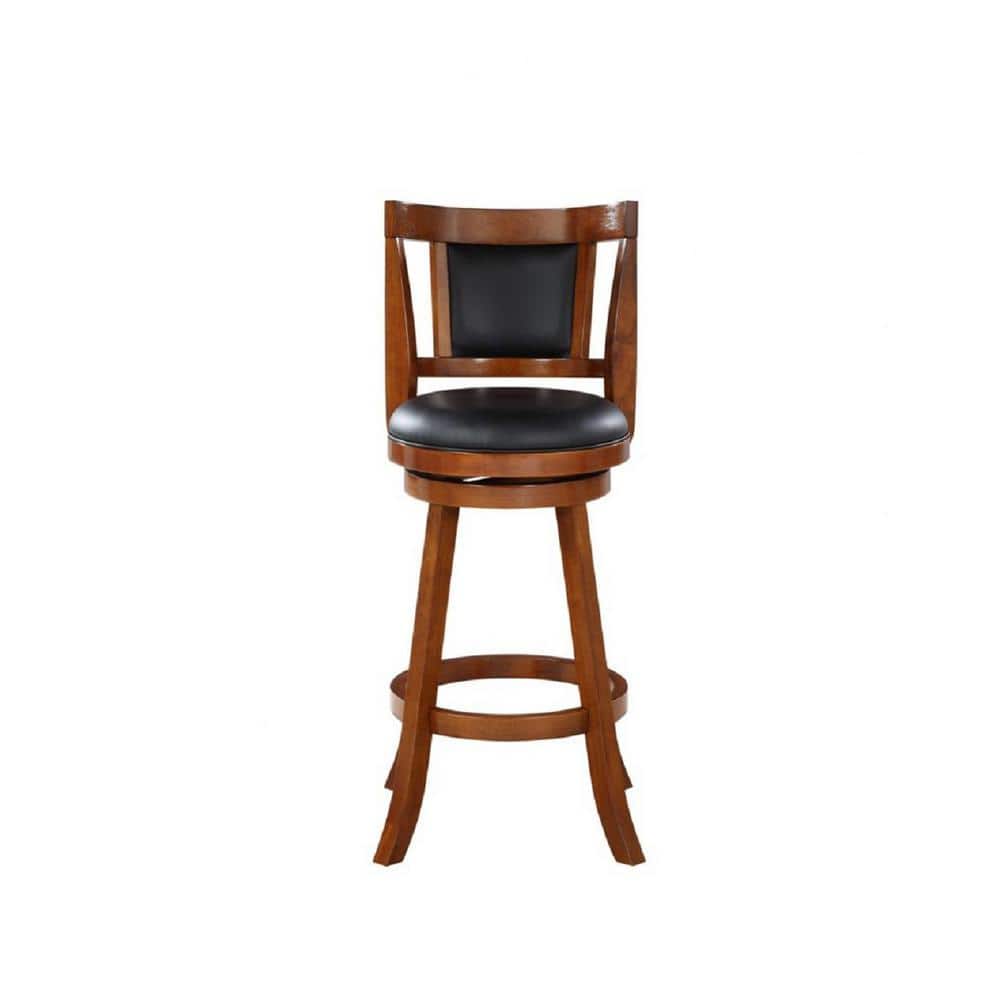 Walnut Swivel High Back Leather Counter Stool
