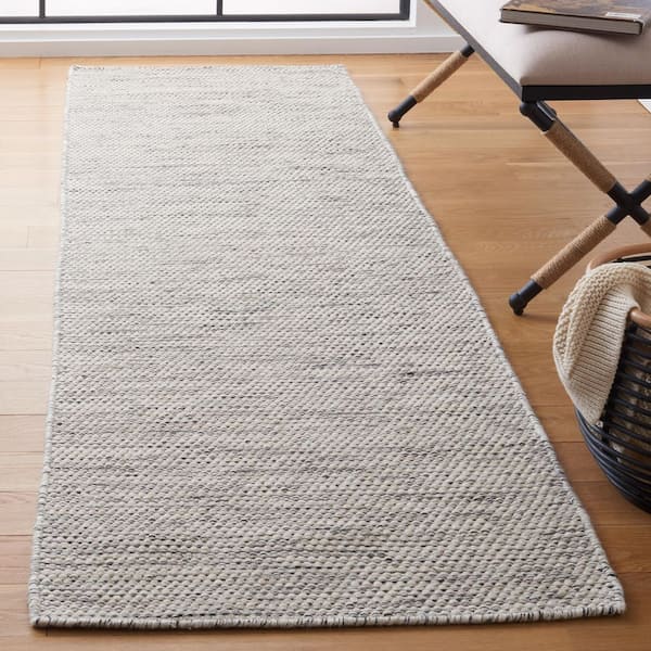 Natura 2 ft. x 9 ft. Ivory/Black Striped Marle Runner Rug