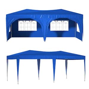 10 ft. x 20 ft. Blue Pop-Up Canopy Tent with 6 Sidewalls, 3 Adjustable Heights, Carry Bag, 6 Sand Bags