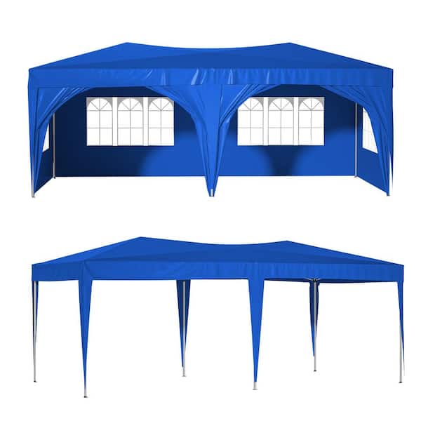 Sudzendf 10 ft. x 20 ft. Blue Pop-Up Canopy Tent with 6 Sidewalls, 3 Adjustable Heights, Carry Bag, 6 Sand Bags