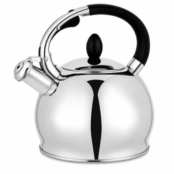2.64 qt. Stainless Steel Stove Top Tea Kettle with Cool Touch Ergonomic Handle and 1 Silicone Pinch Mitt, 9-Cup, Silver
