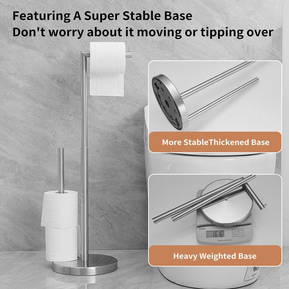 Brushed Nickel Freestanding Toilet Paper Holder with Reserve