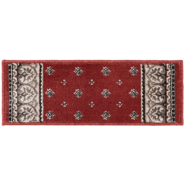 Kurdamir Fleur De Lis Cinnabar/Navajo White 9 in. x 33 in. Woven Polypropylene Stair Tread Cover (Set of 1)