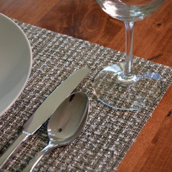 Kraftware EveryTable 18 in. x 12 in. Silver Metallic Woven PVC Placemat (Set of 6)