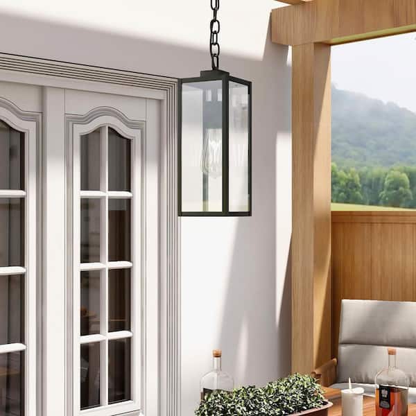 Modern 1-Light Matte Black Outdoor Pendant Light with Clear Glass(1-Pack)