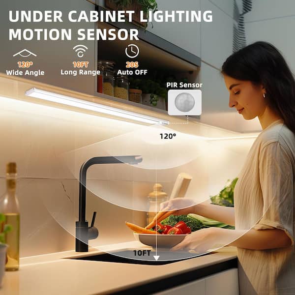 Lukyamzn White LED Under Cabinet Light with Motion Sensor Lamp, 3