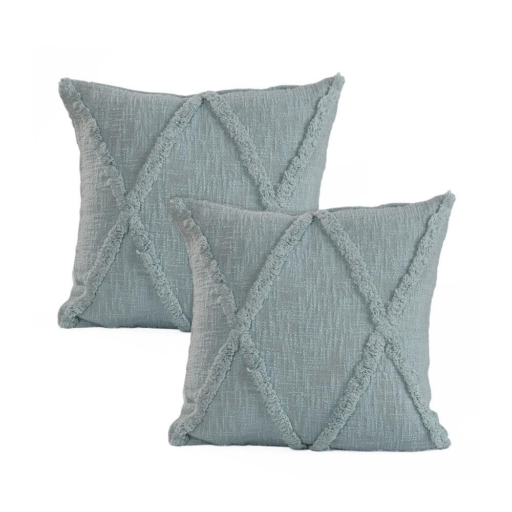 Reed Pastel Blue Solid Tufted 100% Cotton 18 in. x 18 in. Indoor Throw Pill