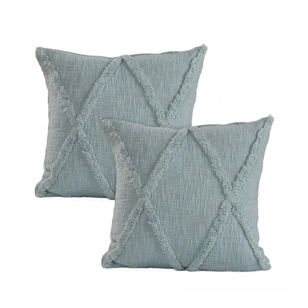 Unbranded Reed Pastel Blue Solid Tufted 100% Cotton 18 in. x 18 in. Indoor Throw Pillow (Set of 2)