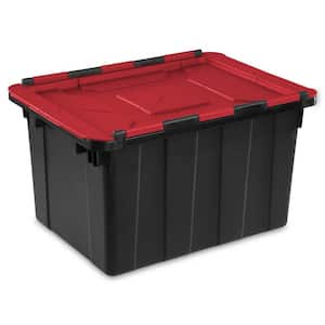 12 Gallon Hinged Lid Industrial Tote, Red Lid 14619006 (4 Pack)