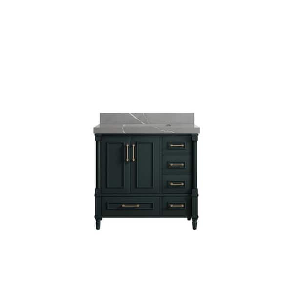 Willow Collections Hudson 36 in. W x 22 in. D x 36 in. H Single Sink Bath Vanity Center in Dark Green with 2 in. Piatra Quartz Top