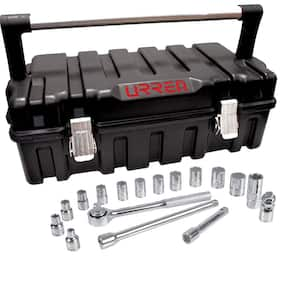 1/2 in. Drive Metric Socket Set with Accessories in Plastic Box (18-Piece)