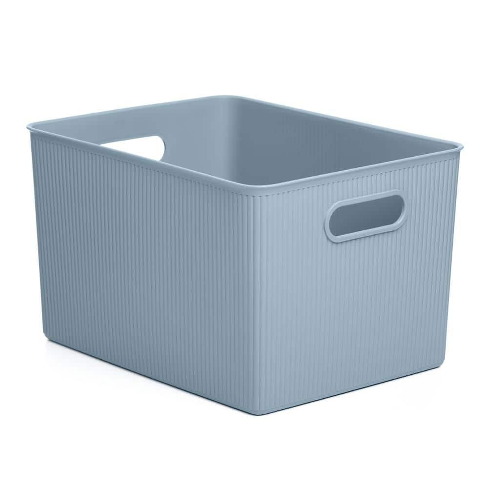 Decorative Plastic Open Home Storage Bins Organizer Baskets  X-Large Blue (1 Pack) Container Boxes for Organizing Closet Shelves Drawer Shelf - Ribbed Collection 22 Liter/23 Quart