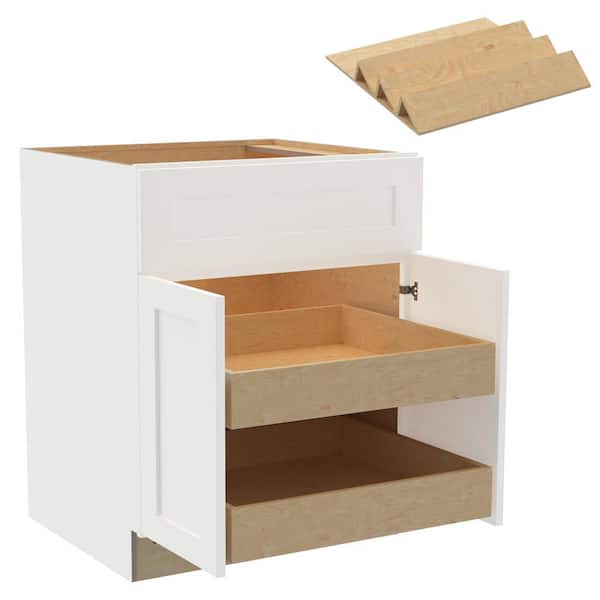 Home Decorators Collection Newport 27 in. W x 24 in. D x 34.5 in. H Assembled Plywood Base Kitchen Cabinet in Pacific White with 2ROT Spice