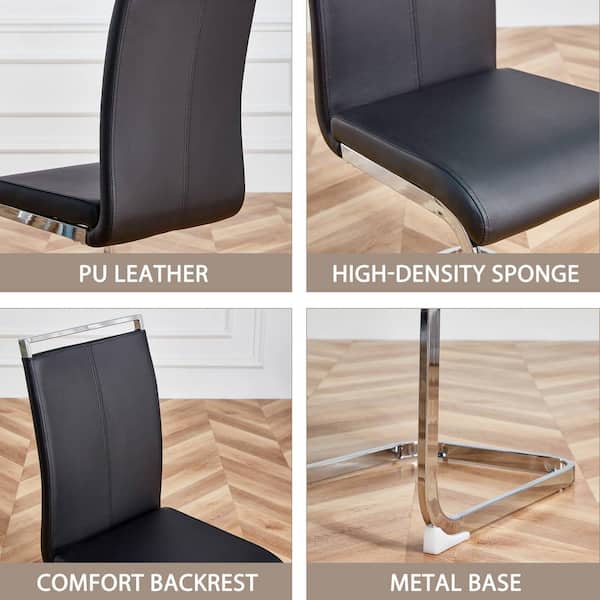 Set Of 4 Modern Black Dining Chairs With Chrome Metal Base Set Of 4 Modern Black Dining Chairs With Chrome Metal Base