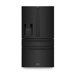 36 in. 4-Door French Door Refrigerator with Ice and Water Dispenser in Black Stainless Steel