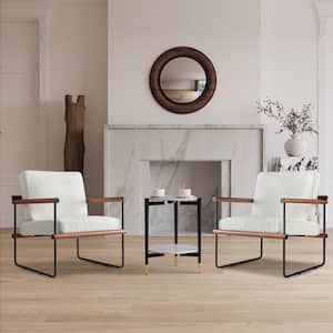 16.7 in. White Round Slate Stone Coffee Table and Single Upholstered Armchair with 3 Pieces