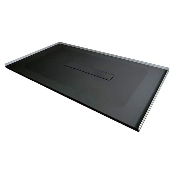 Trimslate 78.7 in. L x 39.4 in. W Alcove Customizable Shower Pan Base with Center Drain in Black