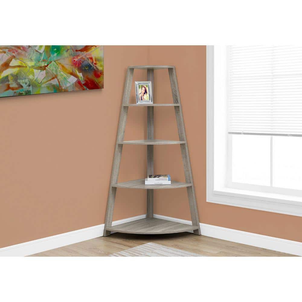 Dark Taupe Black Particle Board Corner Bookcase with 4 Tiers