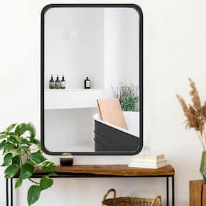 24 in. W x 36 in. H Black Rectangle Brush Metal Framed Rounded Corner Vanity Mirror