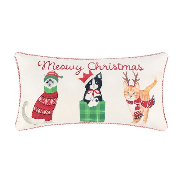 LEVTEX HOME Meowy Christmas Multi-Color Holiday Cats Print 12 in. x 24 in. Throw Pillow