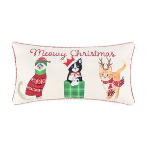 Meowy Christmas Multi-Color Holiday Cats Print 12 in. x 24 in. Throw Pillow