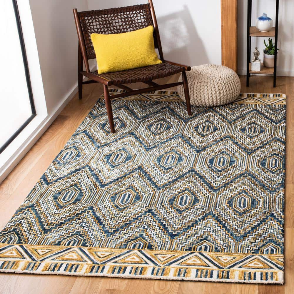 Blue Geometric Handmade Wool Area Rug 3' x 5'