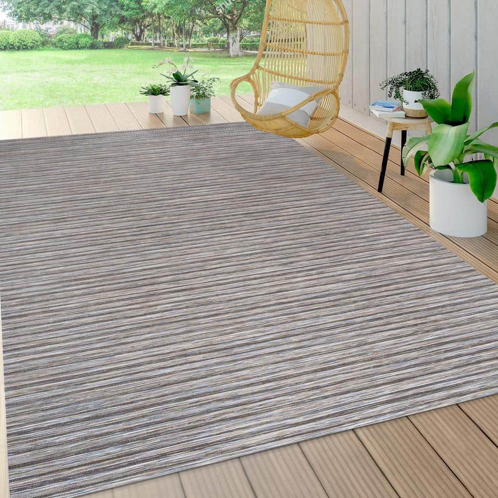 Finn Dark Gray and Blue Striped Synthetic 4' x 6' Area Rug