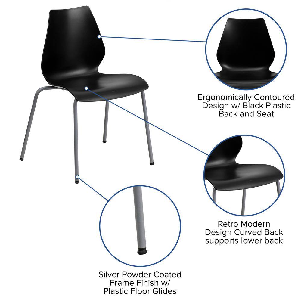 Hercules Series 770 lb. Black Polypropylene Stack Chair with Lumbar Support
