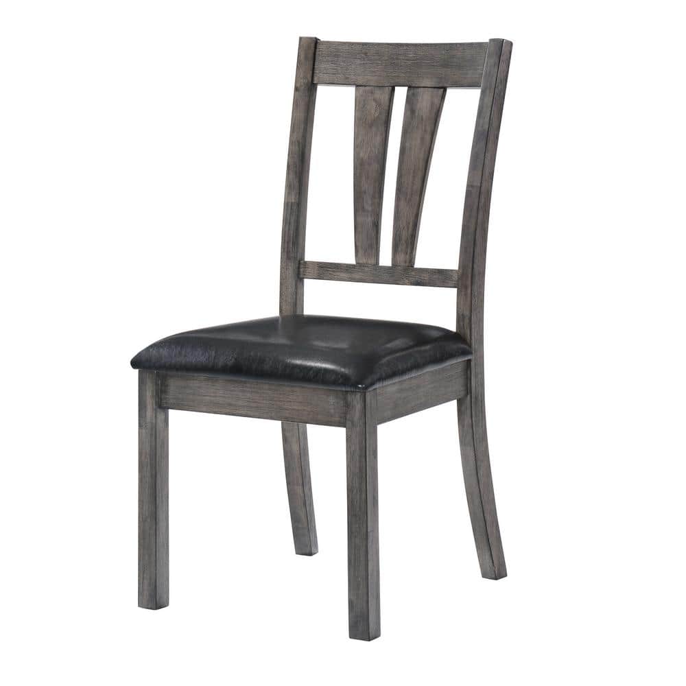 Grayson Rustic Farmhouse 7PC Dining Set with Gray Oak Finish and Black Faux Leather Chairs