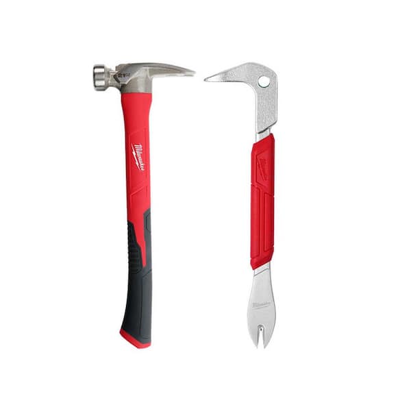 Milwaukee 21 oz. Milled Face Poly Handle Hammer with 10 in. Nail Puller with Dimpler