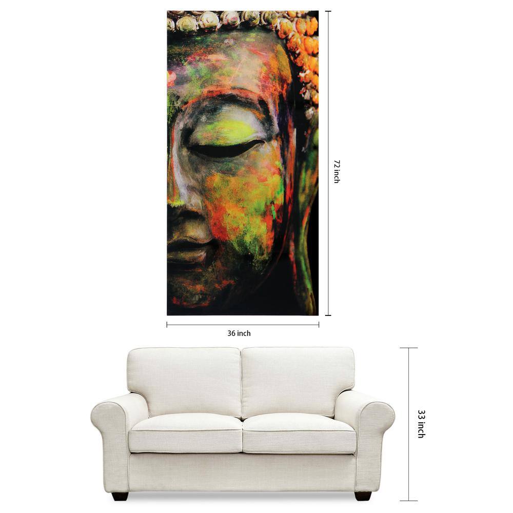 Large Multicolor Buddha Tempered Glass Wall Art Panel