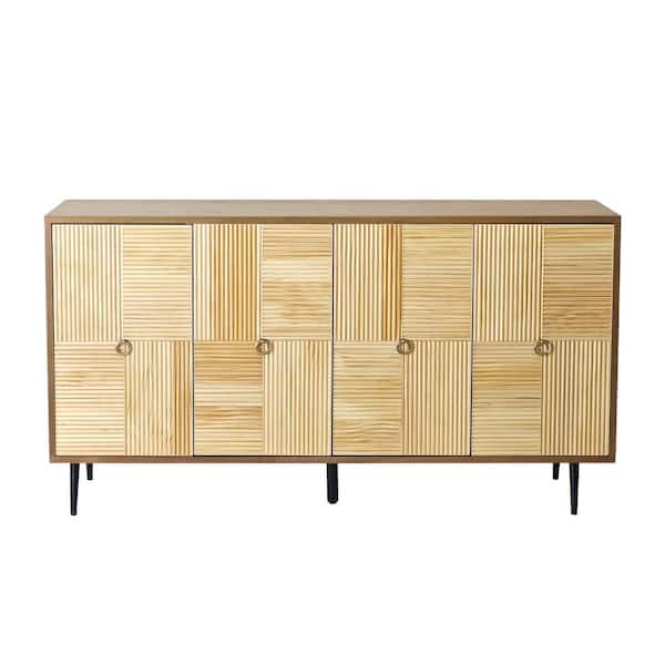 COWLOWN 59.84 in. W x 15.75 in. D x 32.28 in. H Brown Linen Cabinet with 4 Carved Effect Decoration Doors