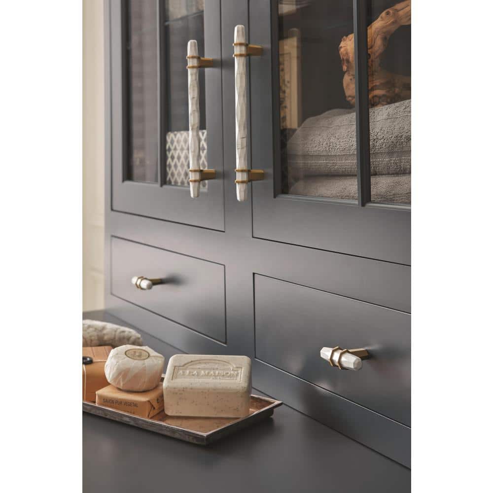 Marble White and Golden Champagne T-Handle Bar Knob