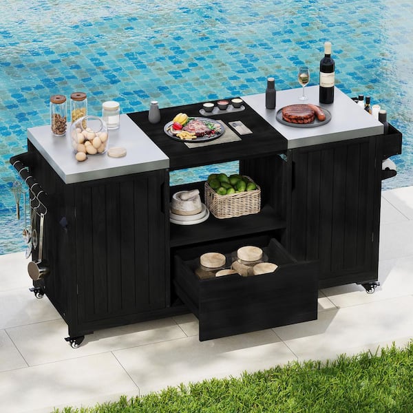 66.5 in. Black Outdoor Grill Table for Big Green Egg-21-22 in