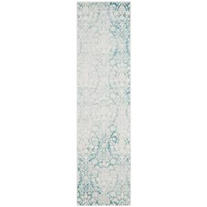Passion Turquoise/Ivory 2 ft. x 6 ft. Floral Runner Rug