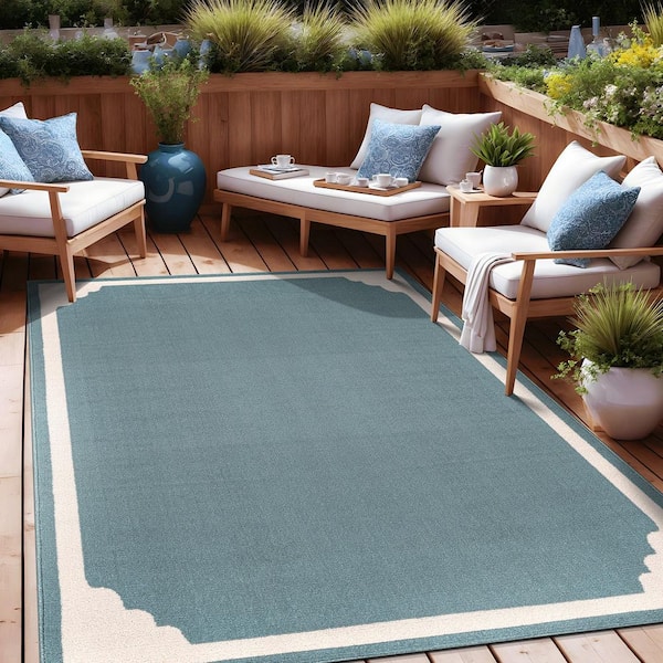 Beverly Rug Hera Teal 9 ft. x 12 ft. Rubber Back Washable Corner