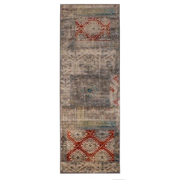 Amara Gray 2 ft. 6 in. x 8 ft. Modern Distressed Patchwork Indoor Runner Rug